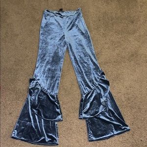 Blue velvet high rise flared pants